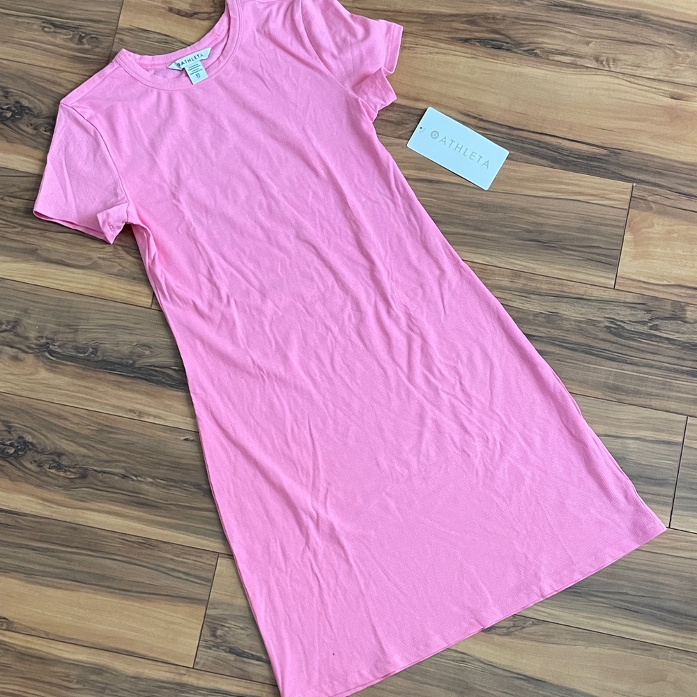 Athleta Vibrant Pink T-Shirt Dress Signature Rib XS NWT